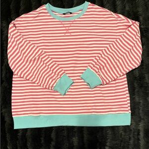 Pink Striped Sweatshirt with Aqua Trim
